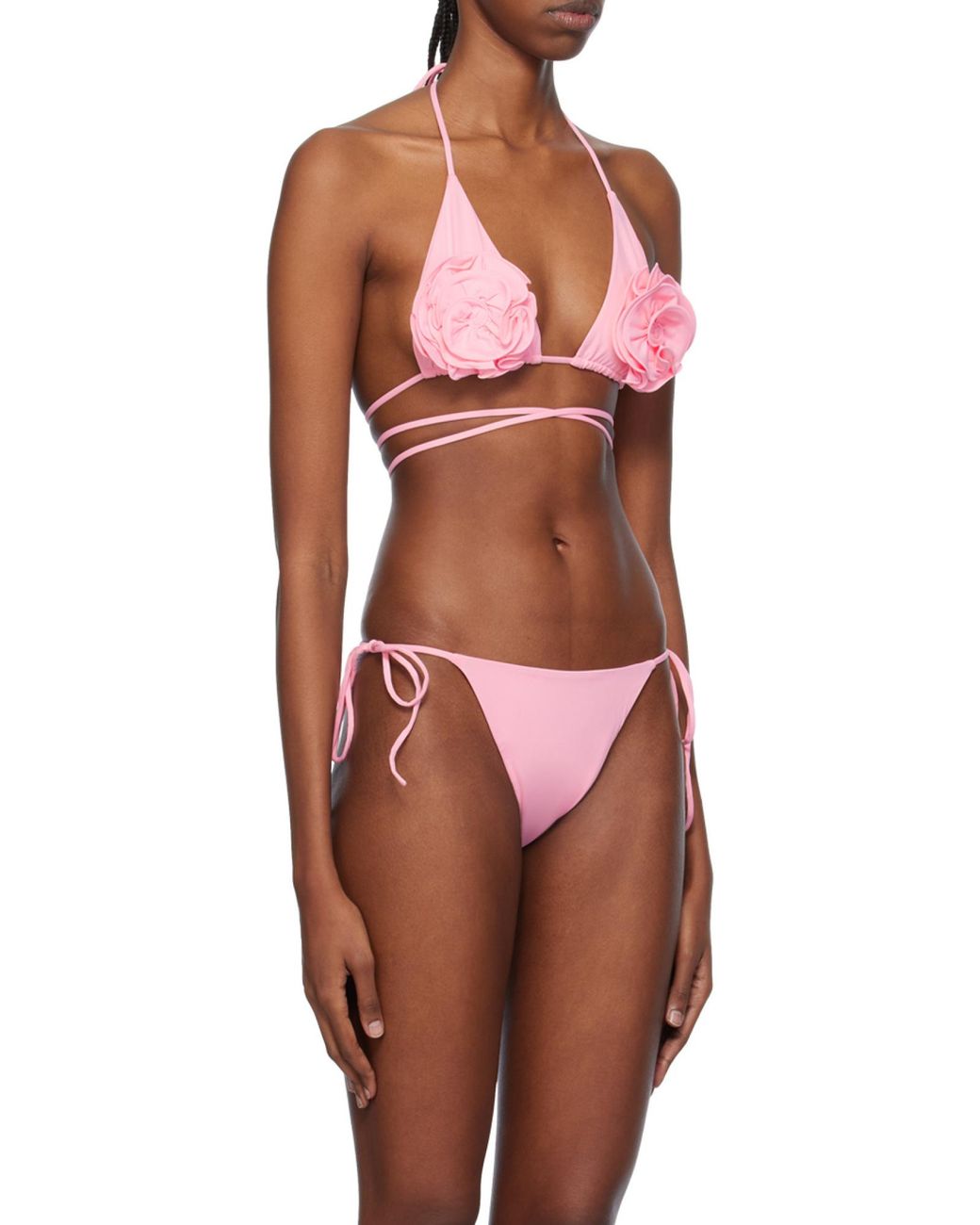 Magda Butrym Red Floral-Appliqué Halterneck Triangle Bikini Top