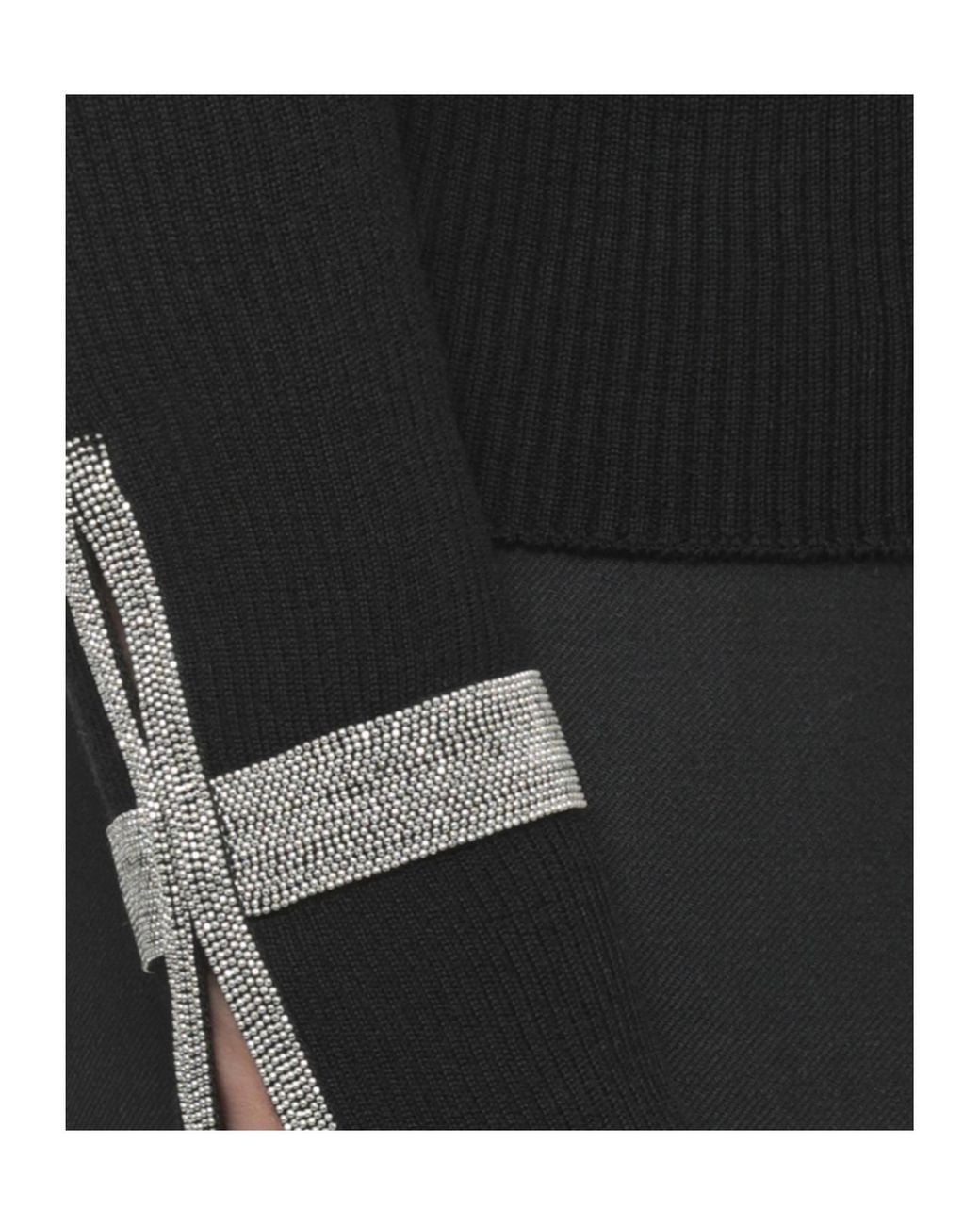 D.exterior Black Embellished Cuff Knitted Sweater