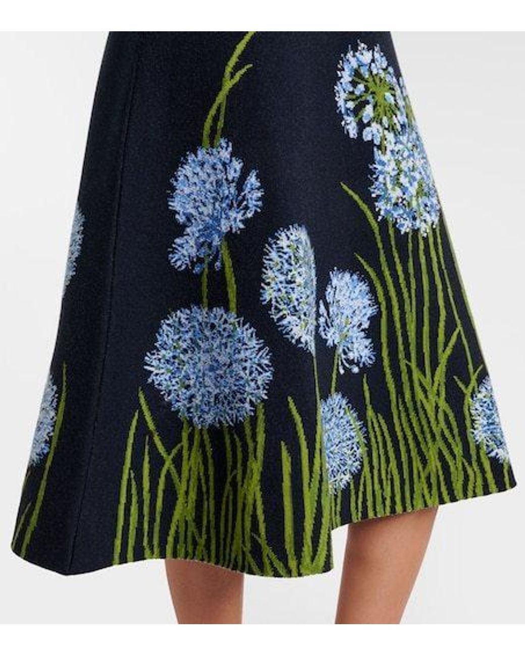 Oscar de la Renta Black Floral Jacquard Midi Dress