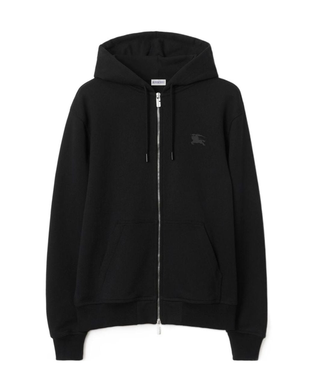 Burberry Black Ekd Motif Zip-Up Drawstring Hoodie for men