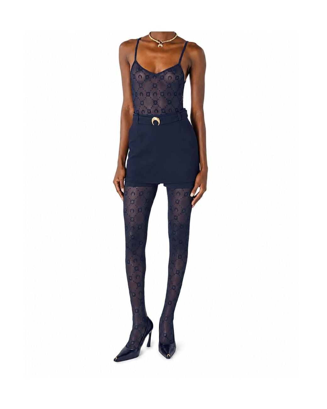 MARINE SERRE Blue Moonogram Flock Mesh Top