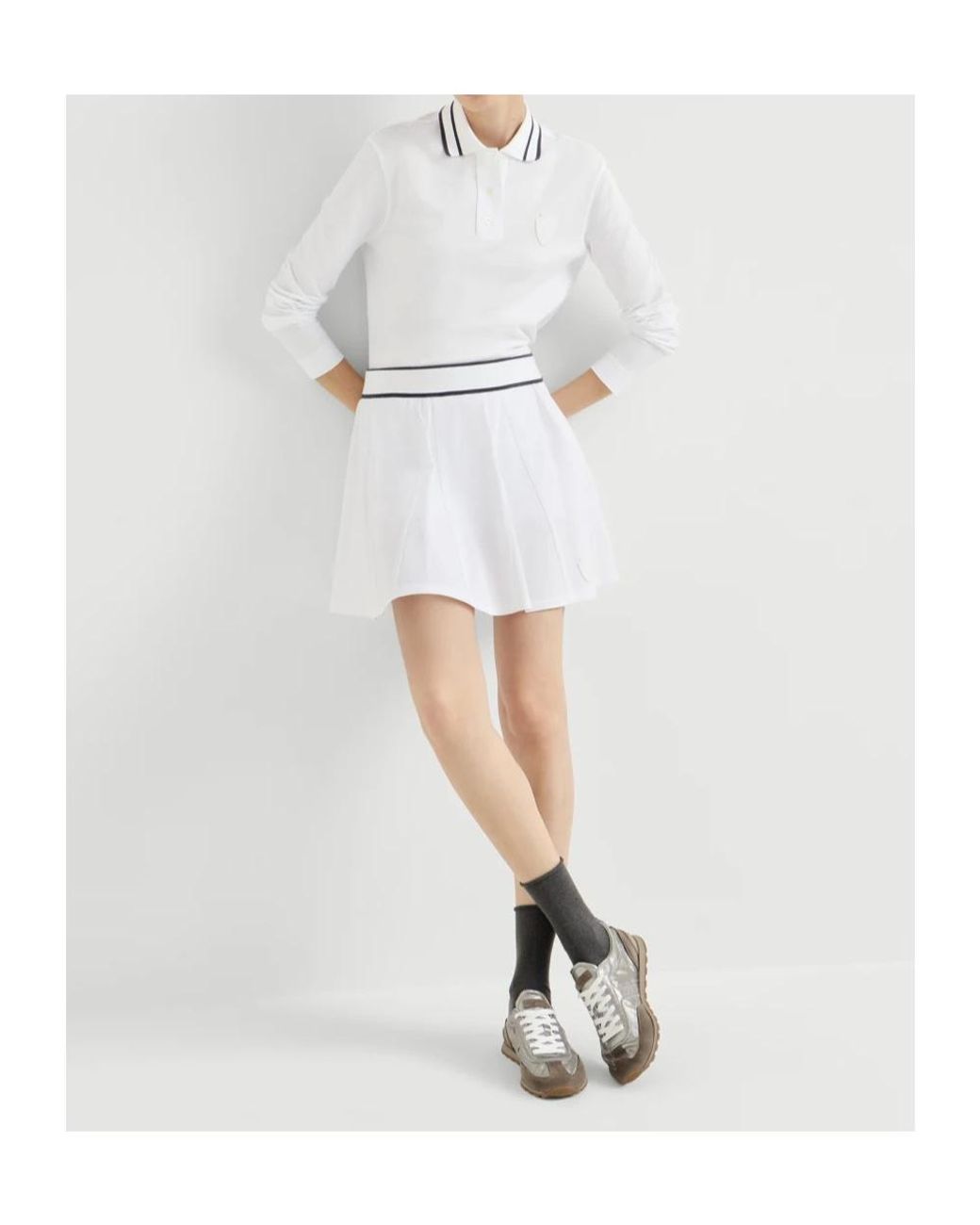 Brunello Cucinelli White Stretch Cotton Piqué Mini Skirt With Logo