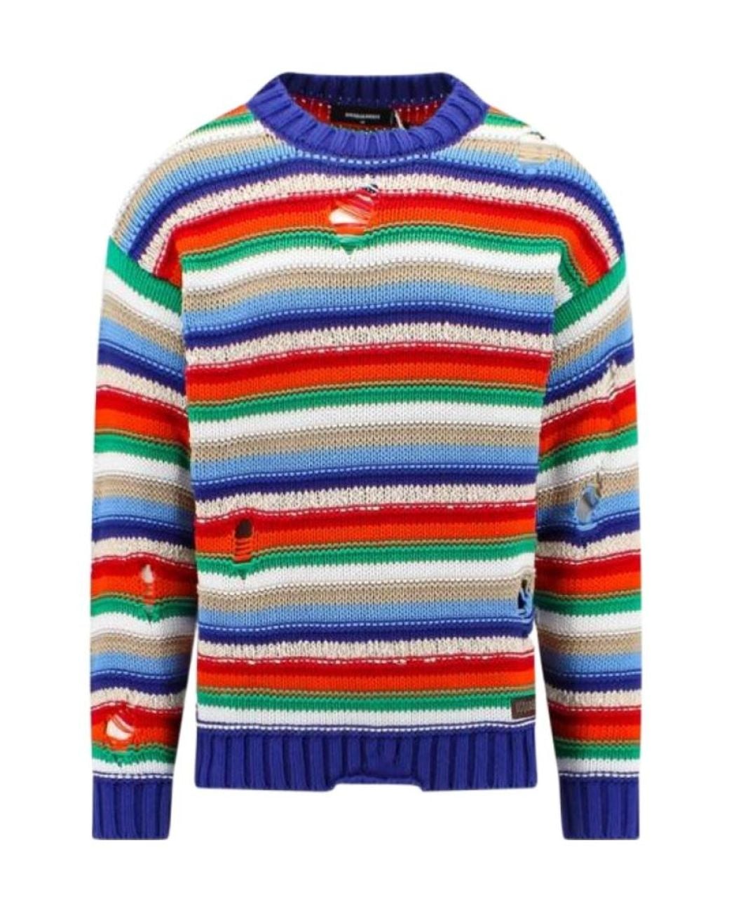 DSquared² Blue Stripe-Pattern Ripped Sweatshirt for men