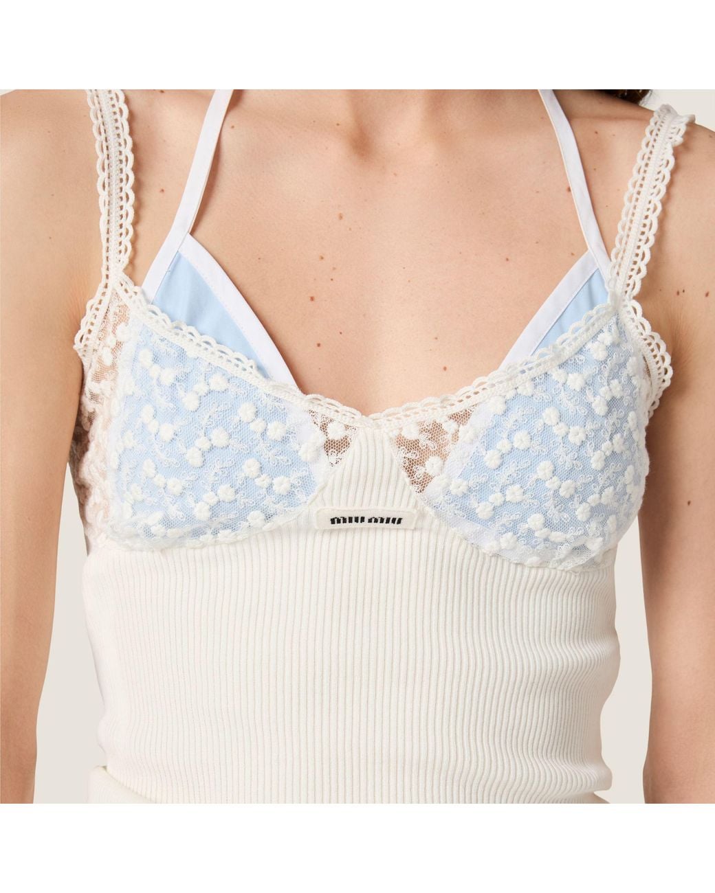 Miu Miu Natural Cotton And Lace Top