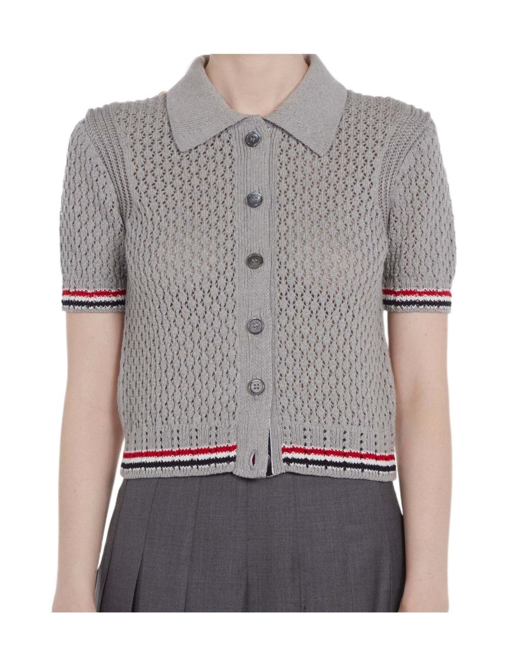 Thom Browne Gray Short Sleeved Buttoned Cardigan