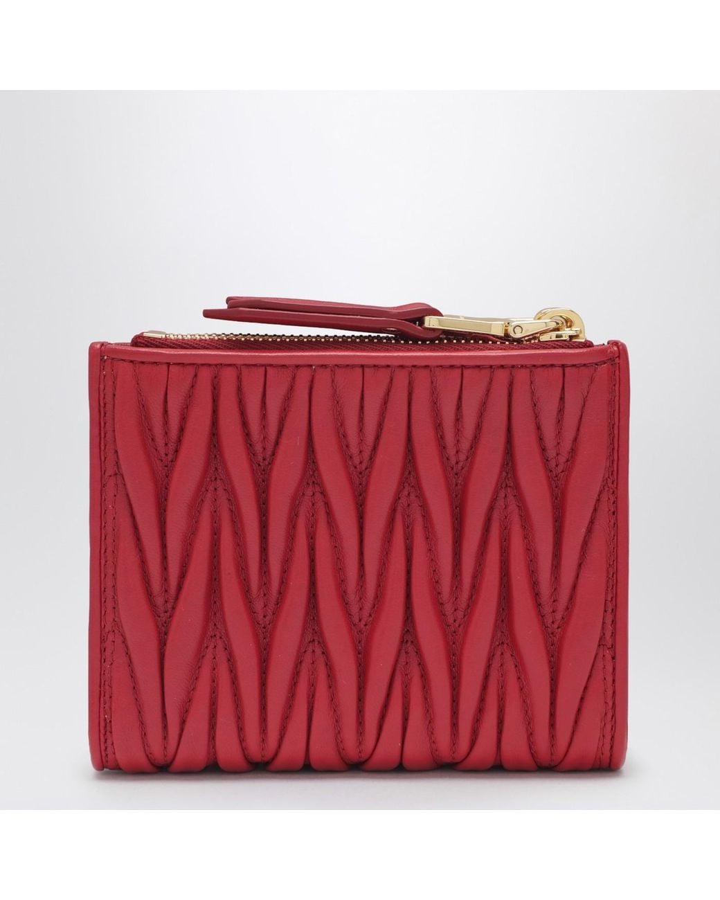 Miu Miu Red Logo Plaque Zipped Wallet