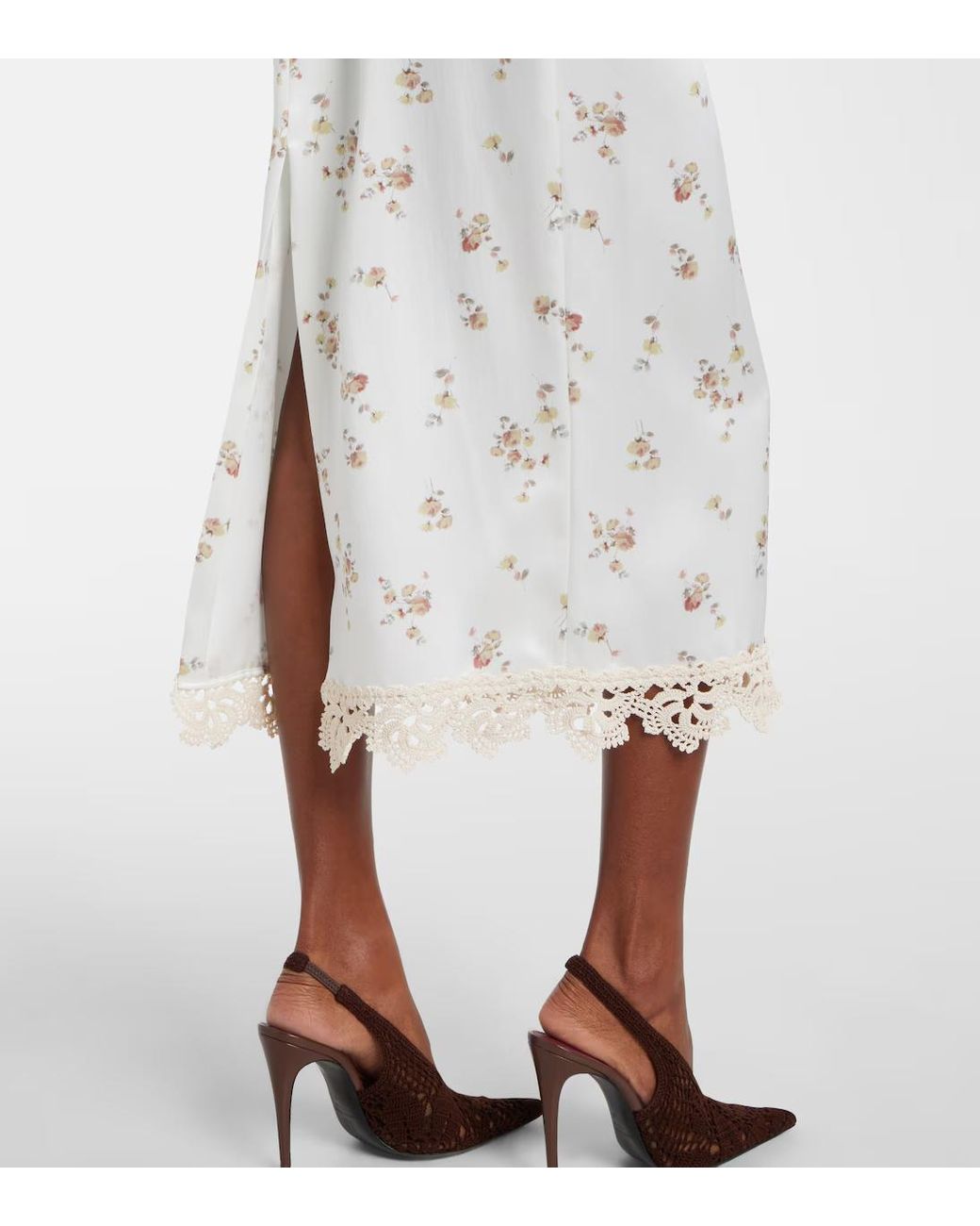 Magda Butrym White Floral Crochet-Trimmed Silk Slip Dress