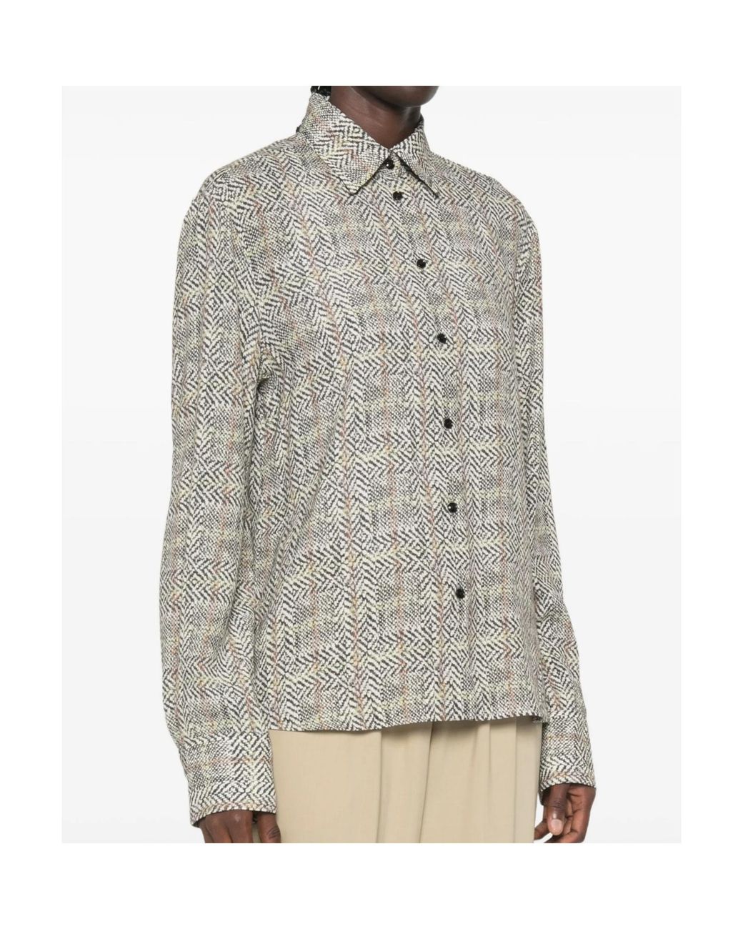 Ermanno Scervino Gray Herringbone-Pattern Shirt