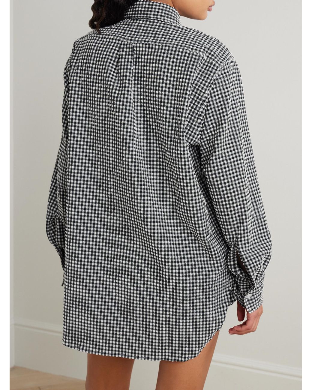 Hunza G Gray Gingham Seersucker Shirt