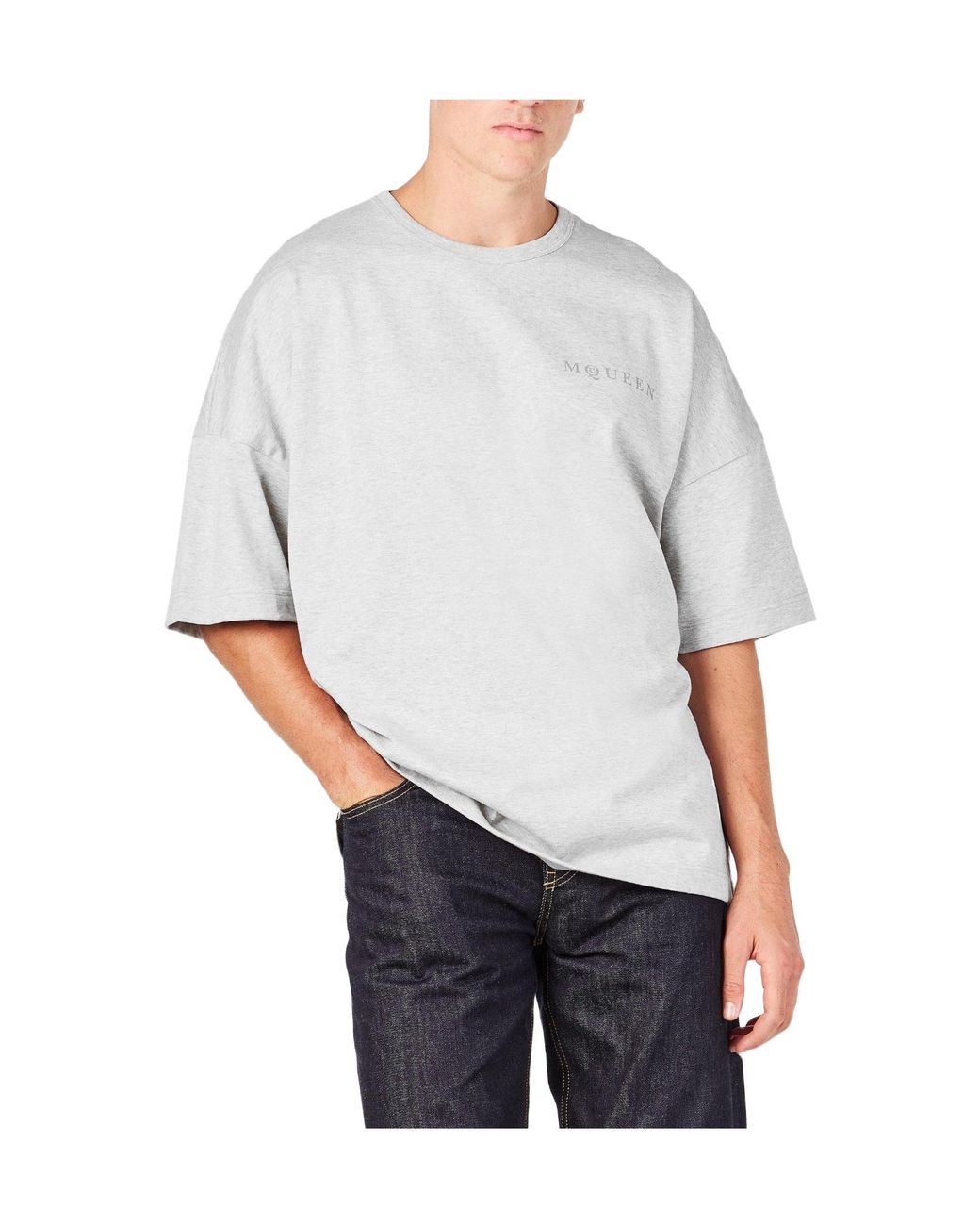 McQueen White Heathergrey Crewneck Shortsleeve Tee for men