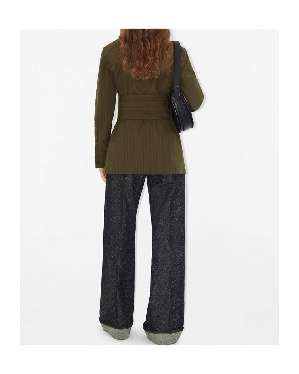 Burberry Green Regular Fit Striped Belted Waist Shirt