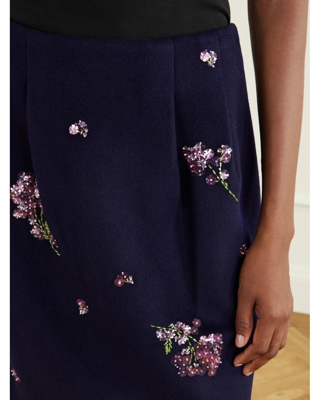 ShuShu/Tong Blue Embellished Wool Midi Skirt