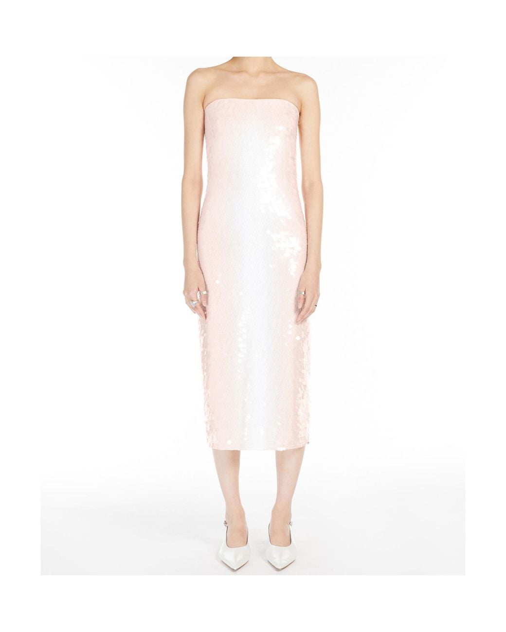 Sportmax White Stemma Sequin Embellished Strapless Dress