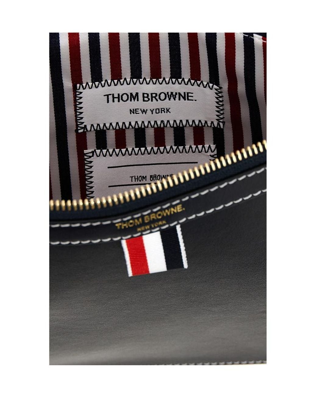 Thom Browne Black 4-Bar Tab Zipped Document Holder for men