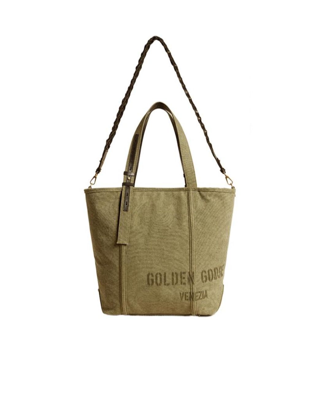Golden Goose Deluxe Brand Green Logo Printed Tote Bag