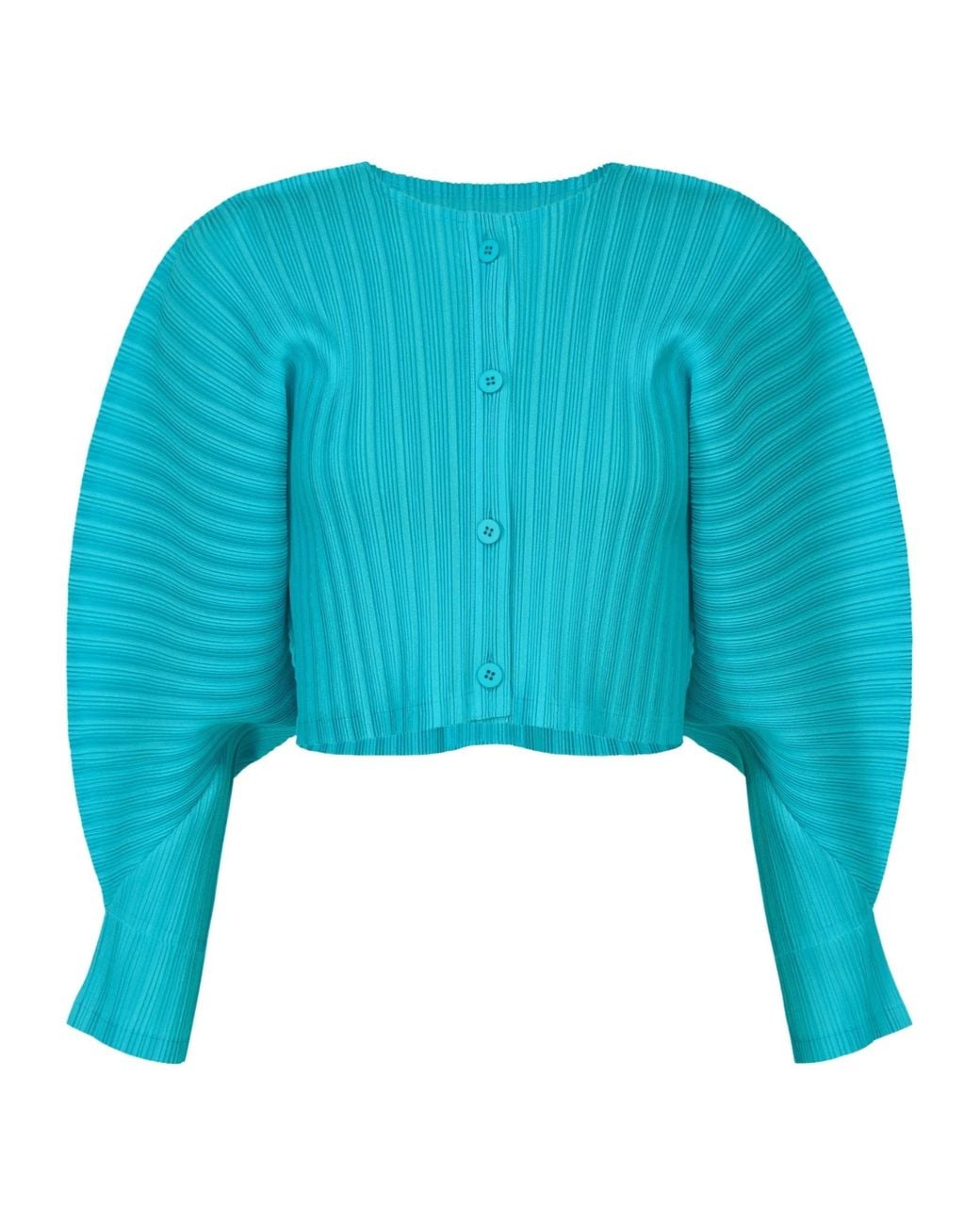 Pleats Please Issey Miyake Blue Pleated Knit Cardigan