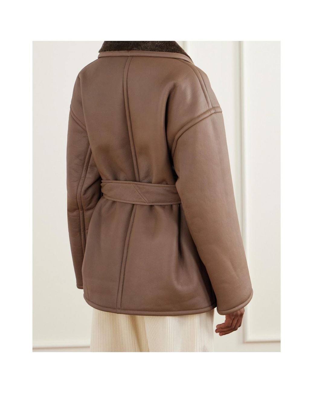 Joseph Brown Belted Shearling-Trimmed Leather Jacket