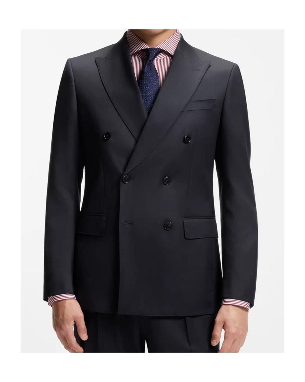 Boss Blue Double-Breasted Wool Blazer for men