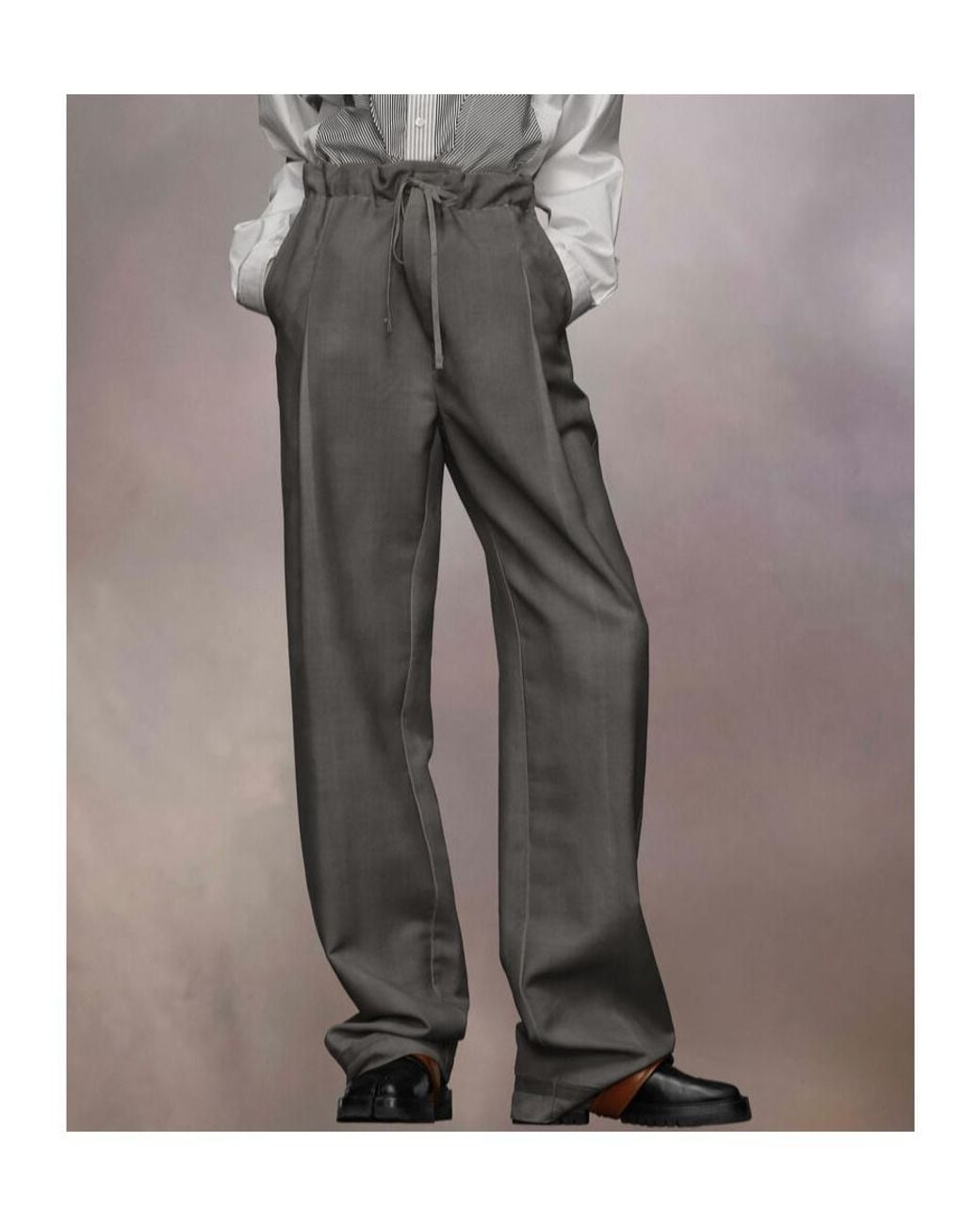 Maison Margiela Gray Drawstring Straight-Leg Trousers