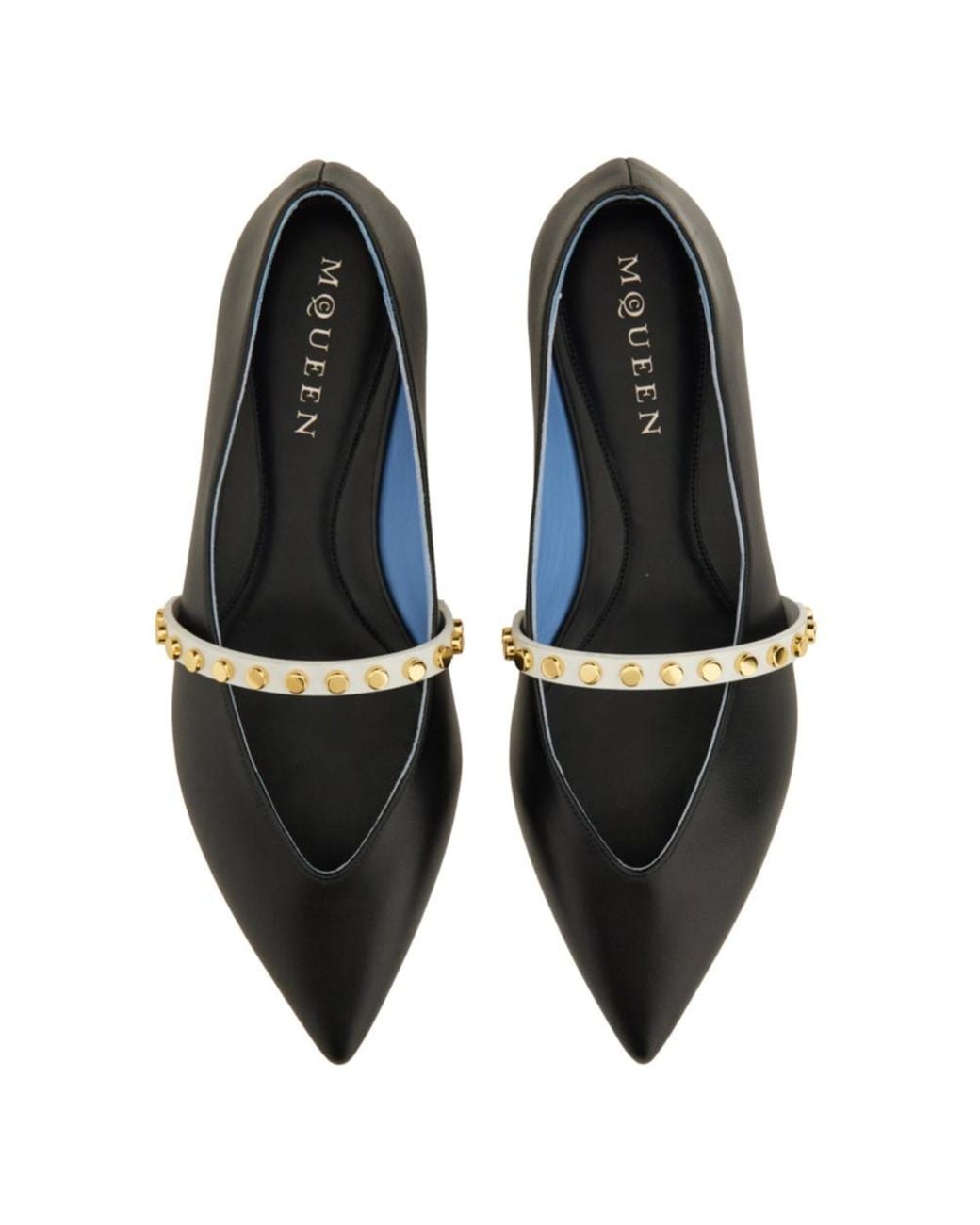McQueen Black Pointed-Toe Embellished Flats