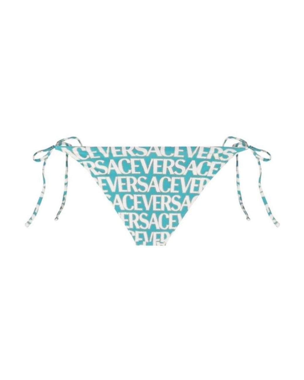 Versace Blue Allover Logo-Printed Swimsuit Bottoms