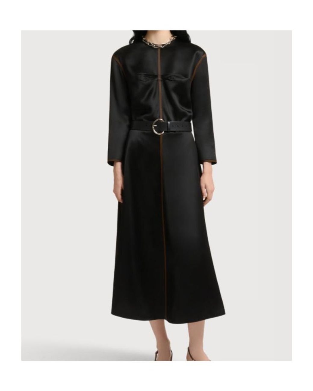 Marni Black Satin Contrast Stitch Long-Sleeved Dress
