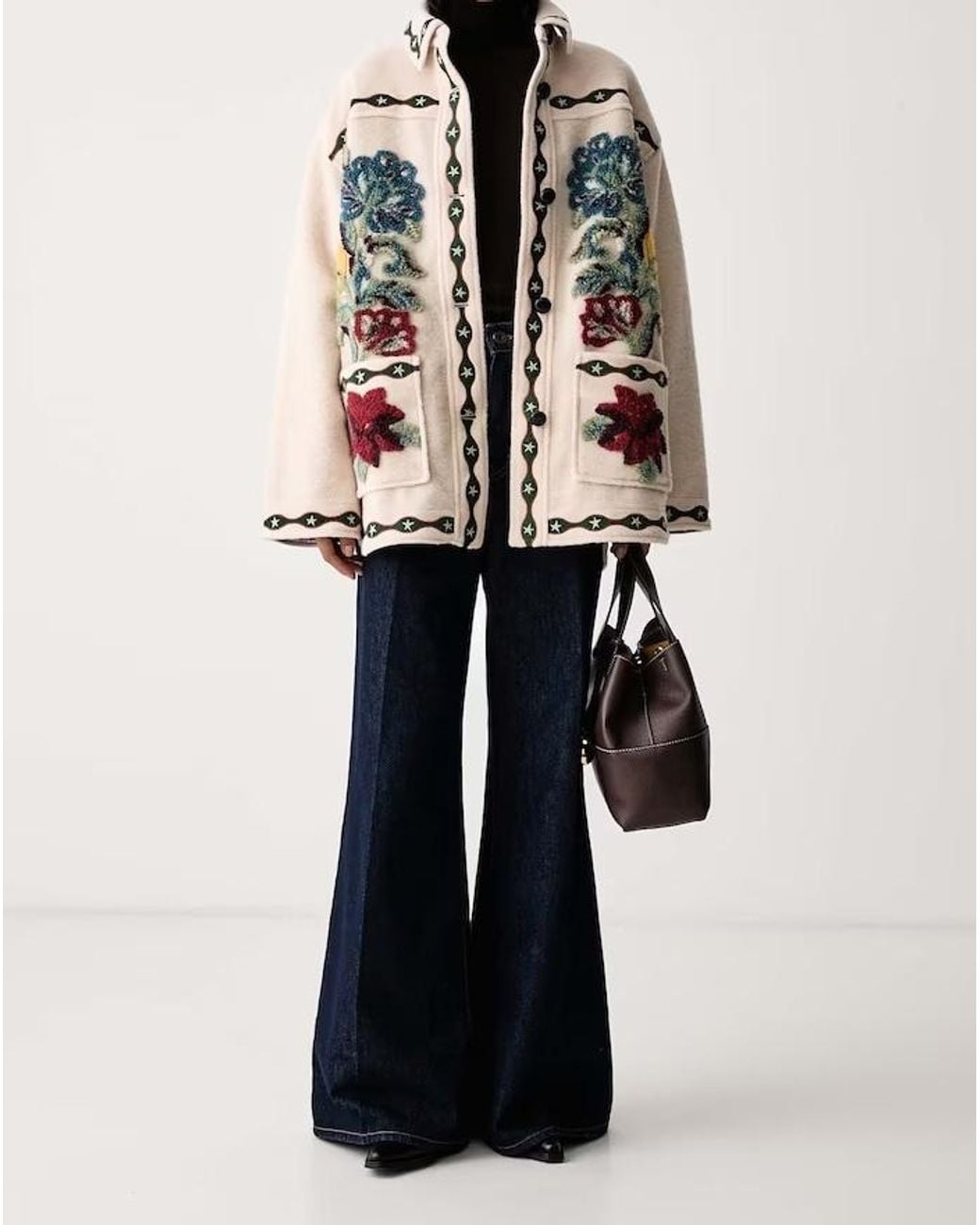 Farm Rio Multicolor Floral-Embroidered Button-Up Jacket