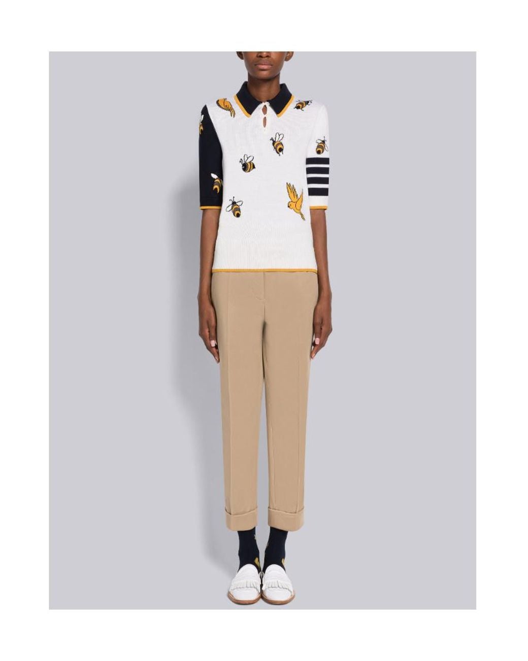 Thom Browne White Embroidered Short-Sleeved Polo Top