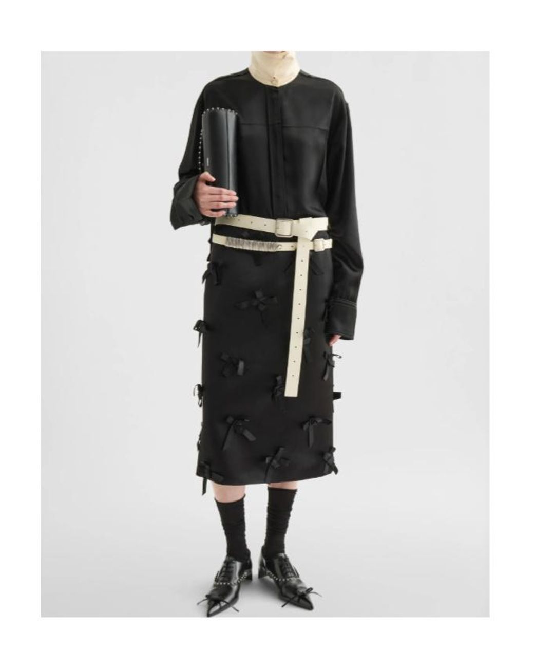 Jil Sander Black Contrast Collar Long-Sleeved Satin Shirt