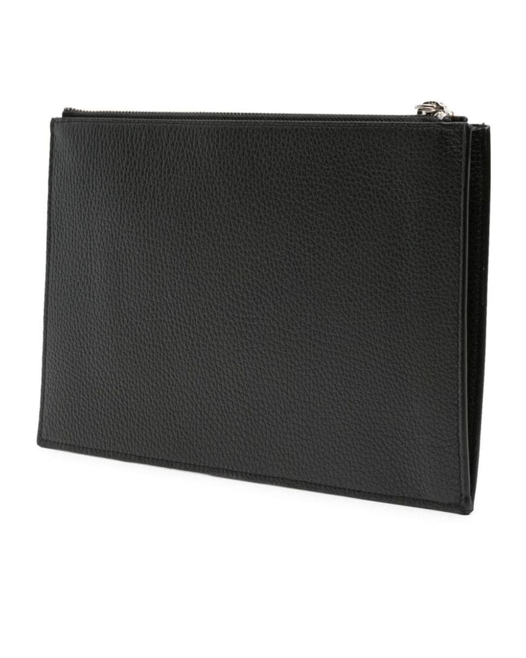 Orciani Black Logo-Lettering Leather Clutch for men