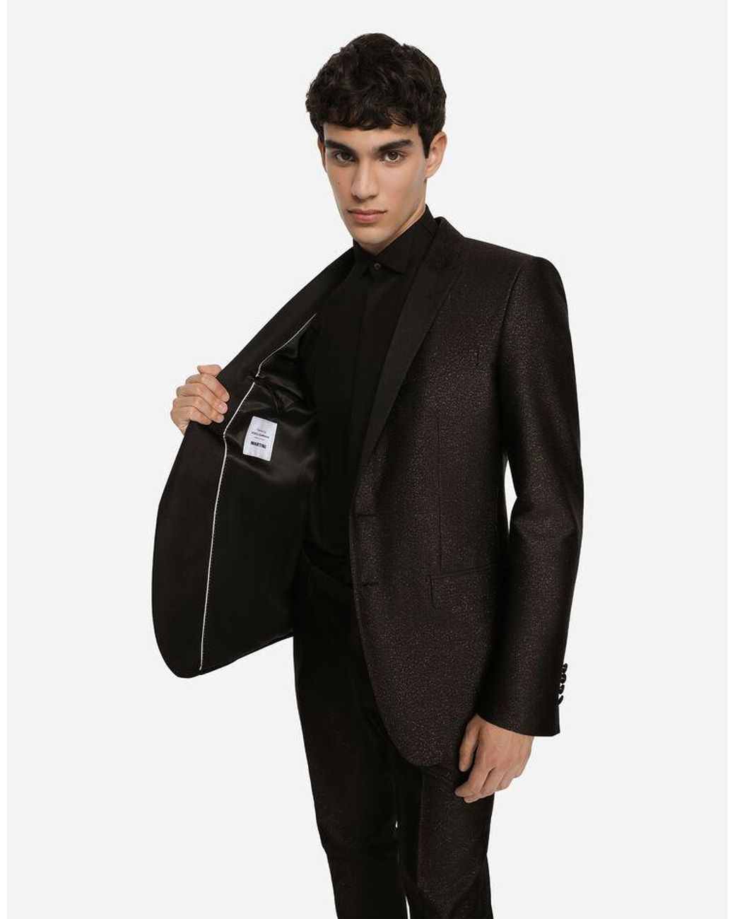 Dolce & Gabbana Black Jacquard Martini-Fit Tuxedo Suit for men