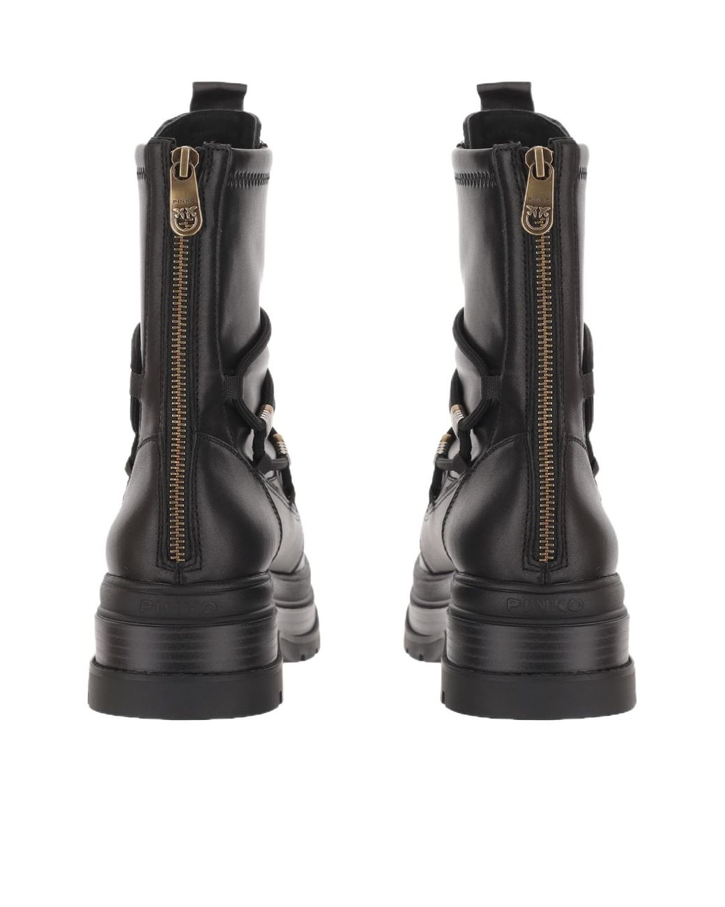 Pinko Black Logo Printed Lace-Up Platform Boots