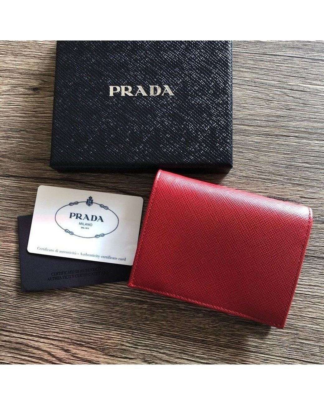 Prada Red Logo Compact Wallet