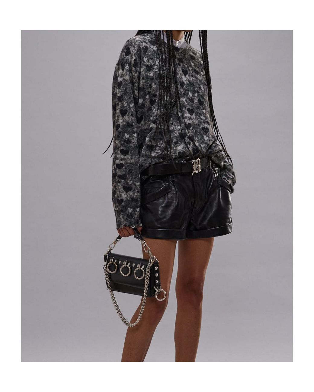 R13 Black Gathered Leather Shorts