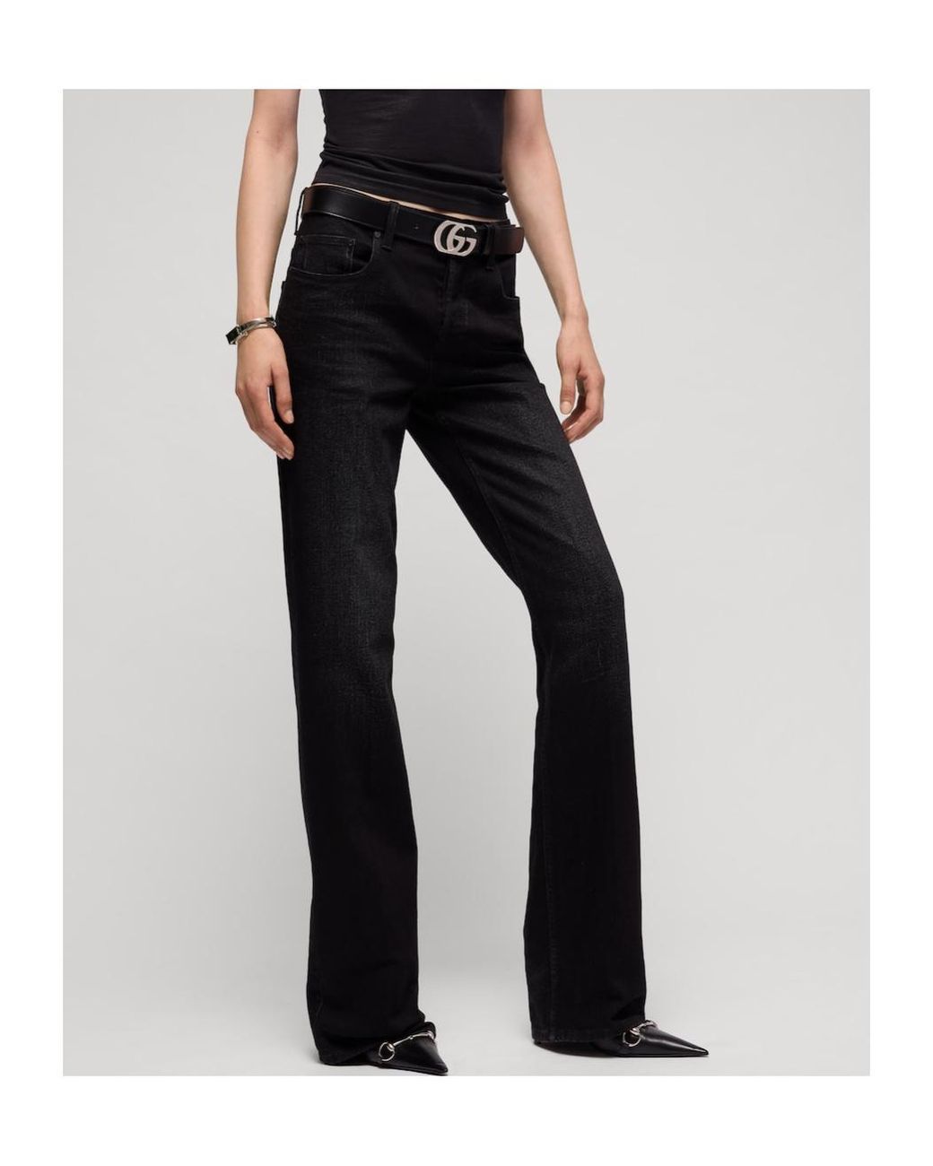 Gucci Black Flared Stretch Cotton Denim Pants