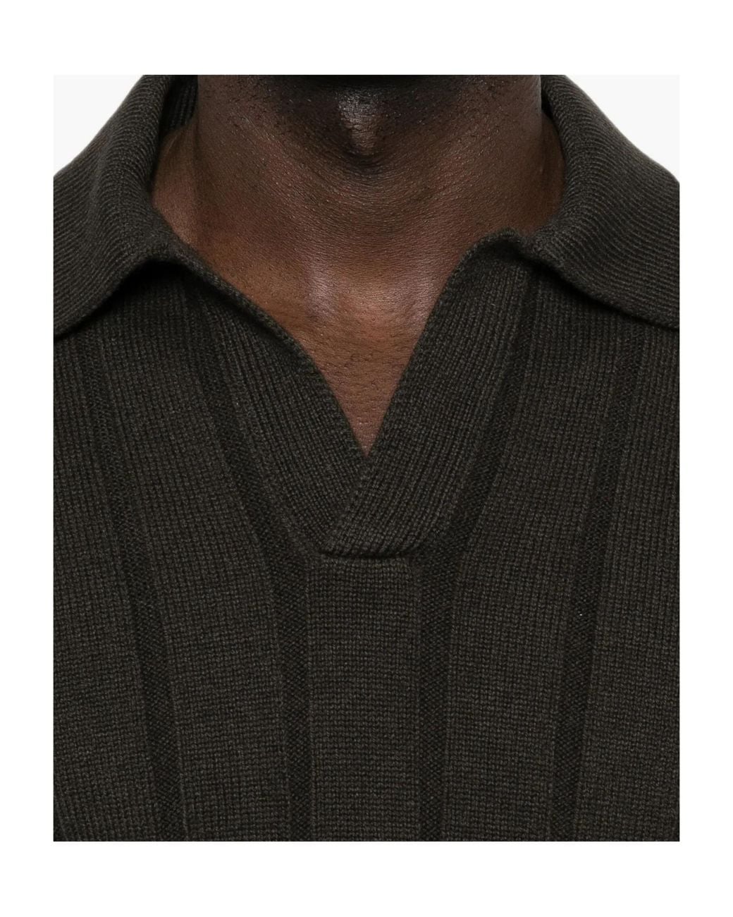 Gran Sasso Black Ribbed Polo-Collar Sweater for men