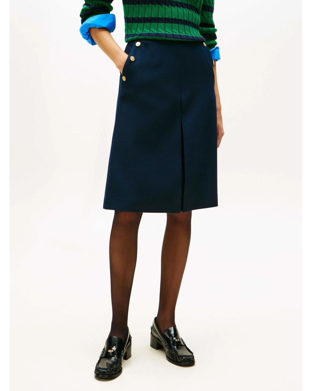 Tommy Hilfiger Blue Buttoned Midi A-Line Skirt