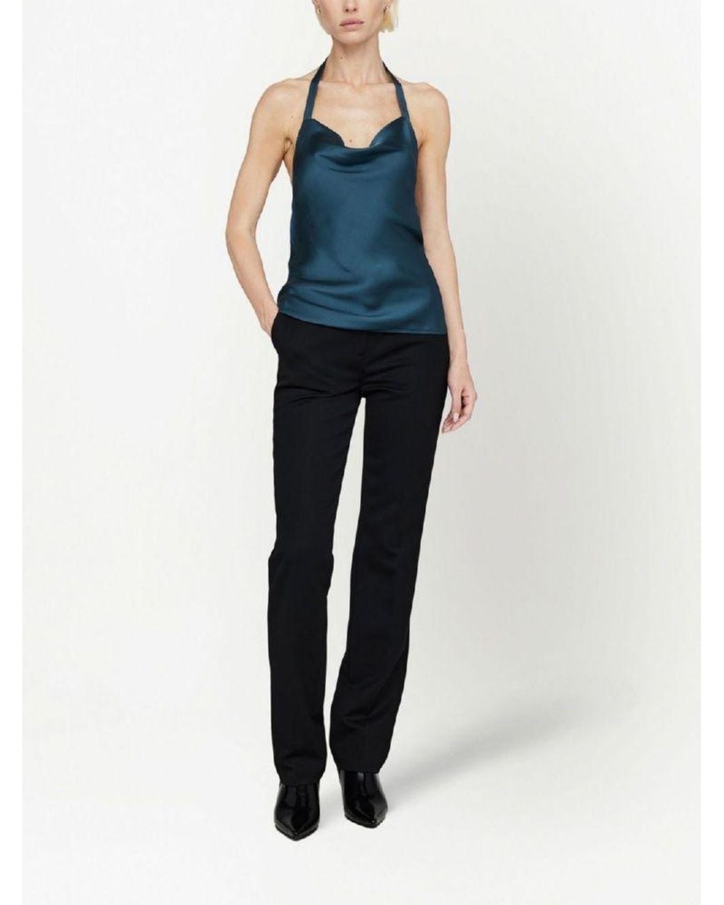 Anine Bing Blue Kia Silk Cowl-Neck Top
