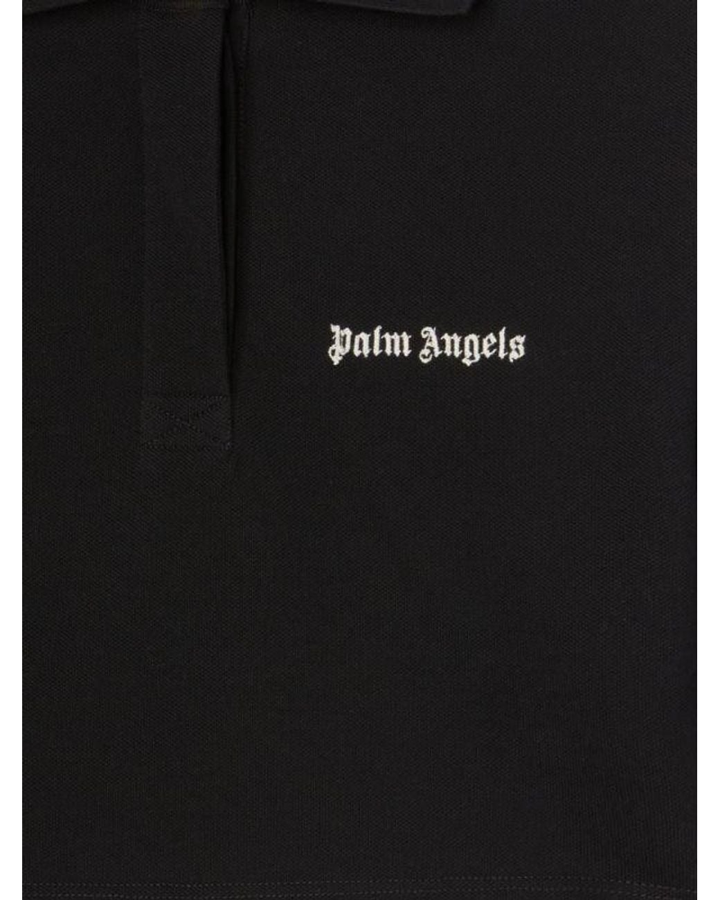 Palm Angels Black Logo Embroidered Cropped Polo Shirt