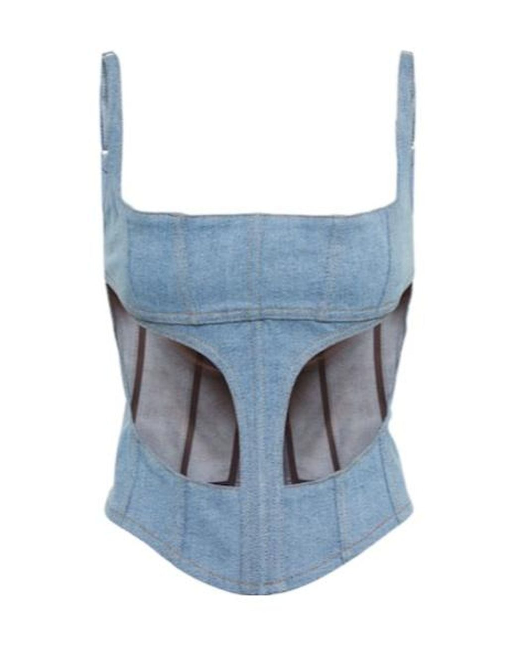 Mugglor Mugler Denim And Mesh Corset Top in Blue | Lyst