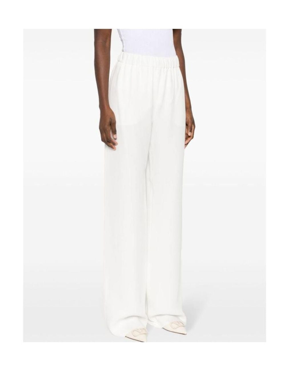 Valentino White High Waist Wide Leg Trousers