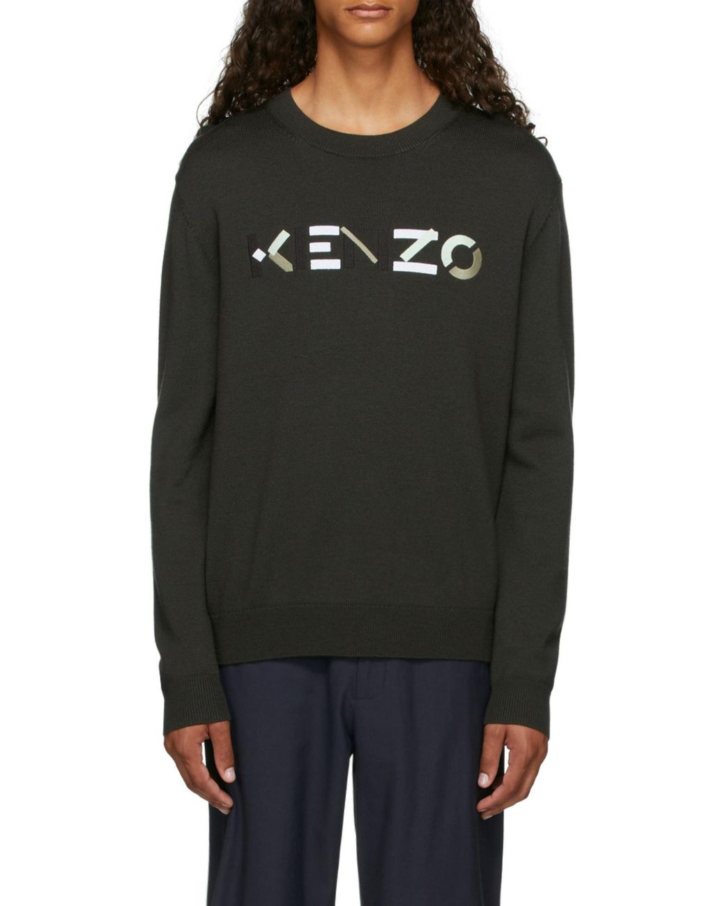 KENZO Black Logo Embroidered Knitted Jumper for men