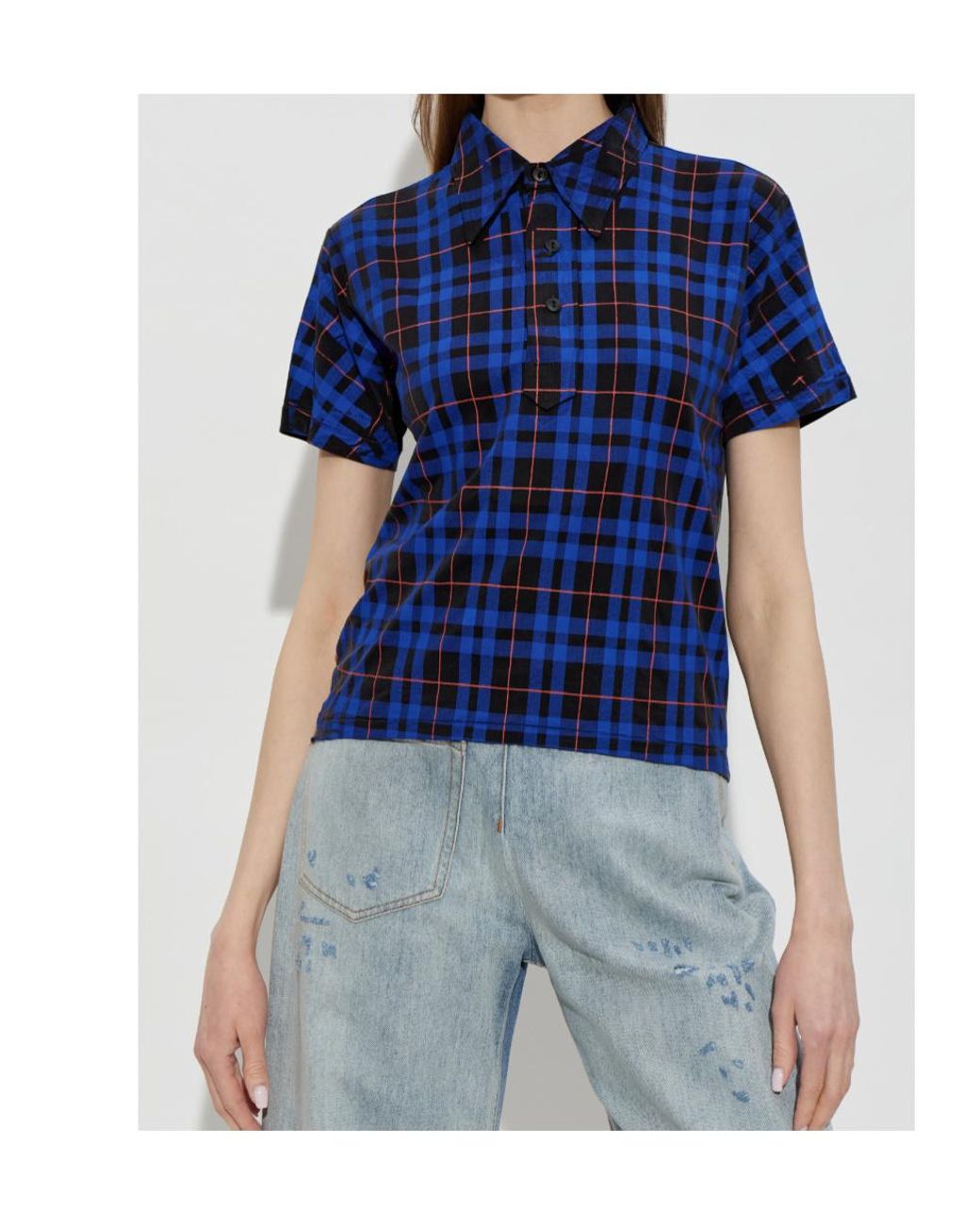 Maison Margiela Blue Plaid Short-Sleeved Shirt
