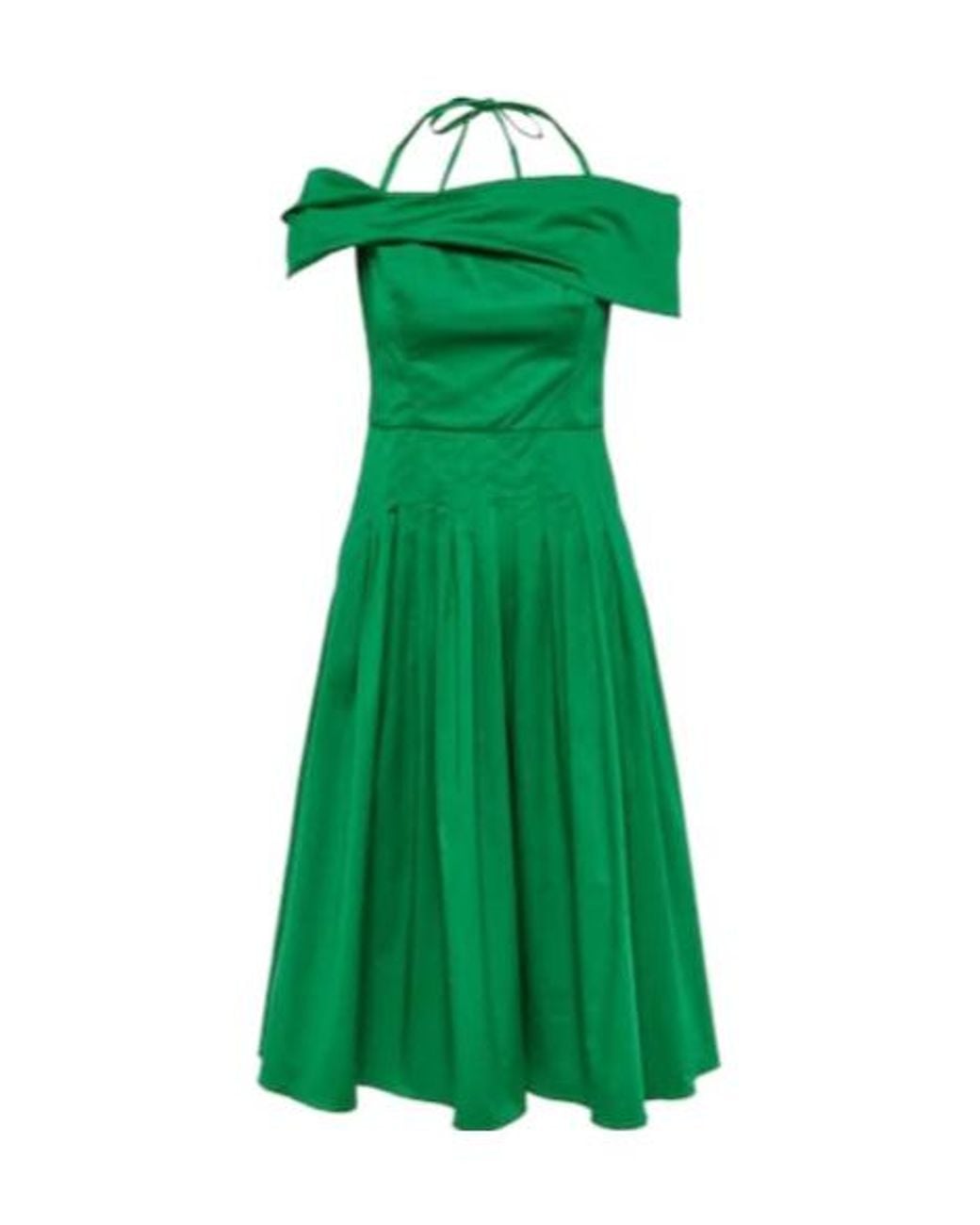 Oscar de la Renta Green Off-Shoulder Silk Midi Dress