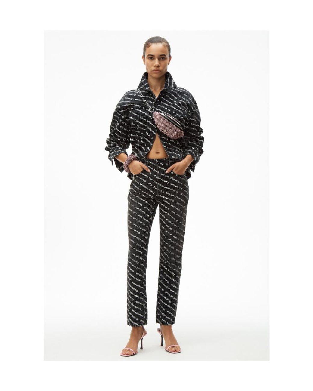 Alexander Wang Gray Mid-Rise Logo-Print Flared Trousers