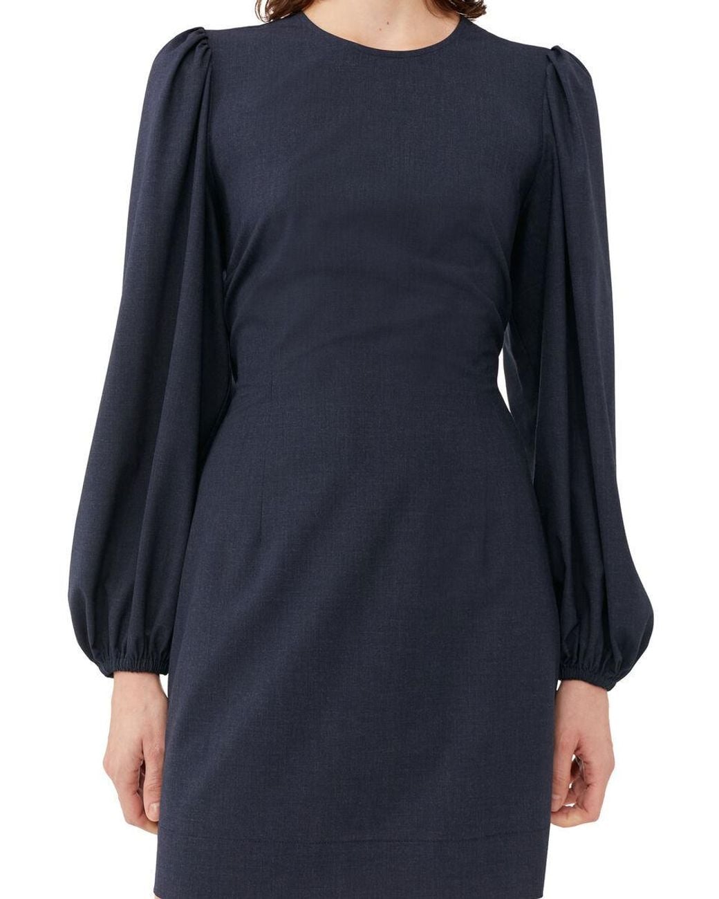 Ganni Blue Drapey Melange Open Back Mini Dress