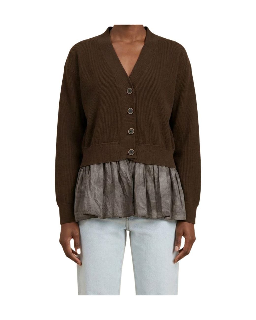 Uma Wang Brown Ruffle-Detail Cardigan