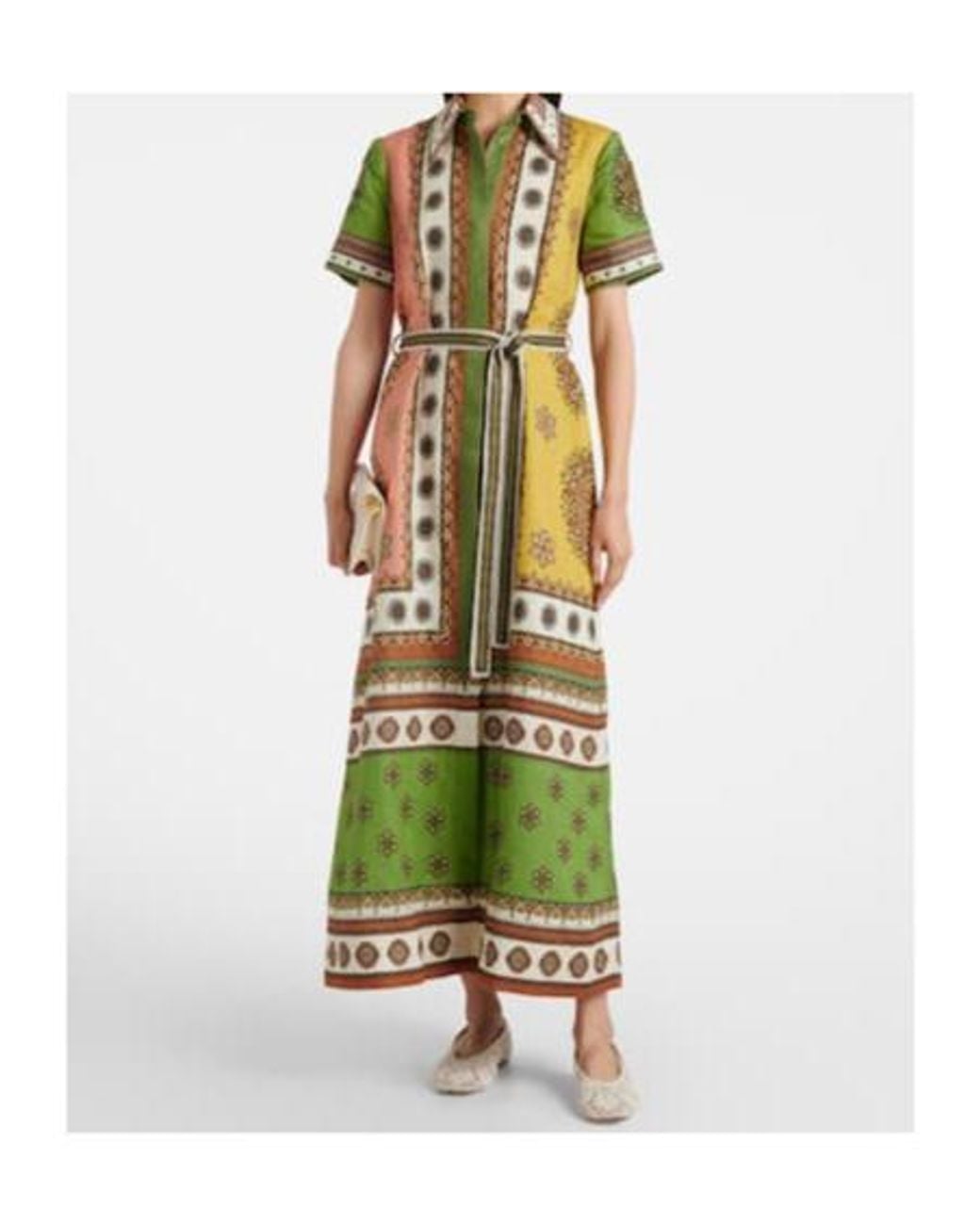 ALÉMAIS Green Contina Belted Linen Shirt Dress