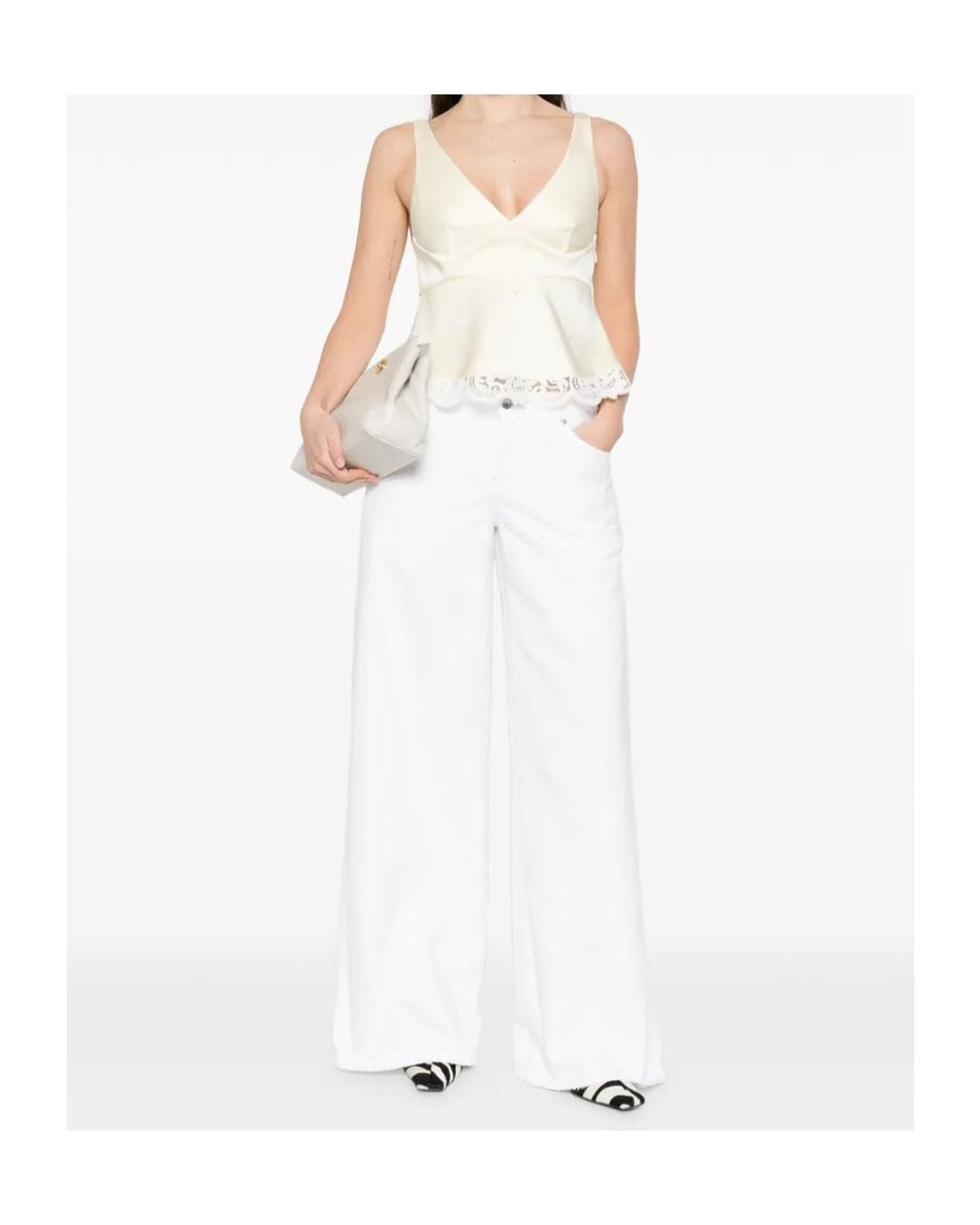 Stella McCartney White Bouclé Wide-Leg Jeans