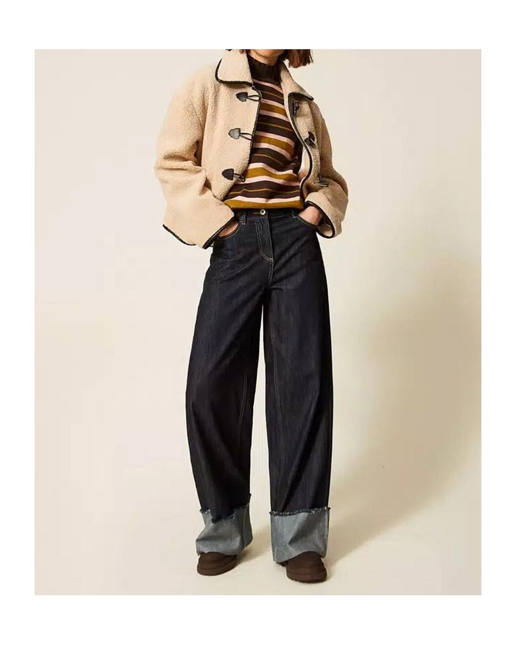Twinset Blue Flared Jeans With Folded Hem